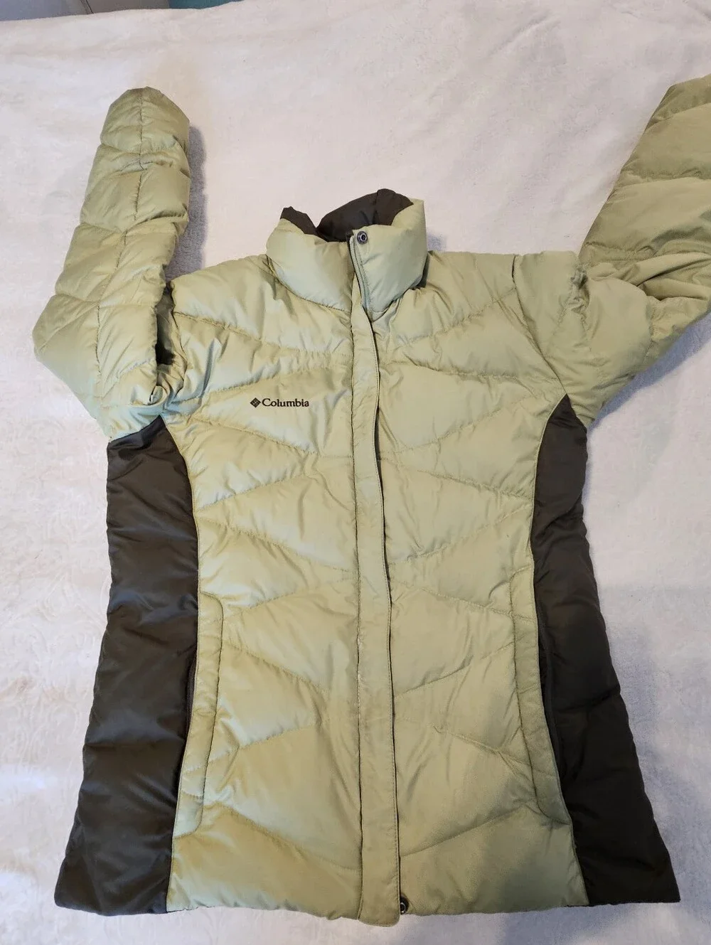 Columbia Women's Reversible Down Puffer Jacket Sage Green & Dark Brown Small Euc